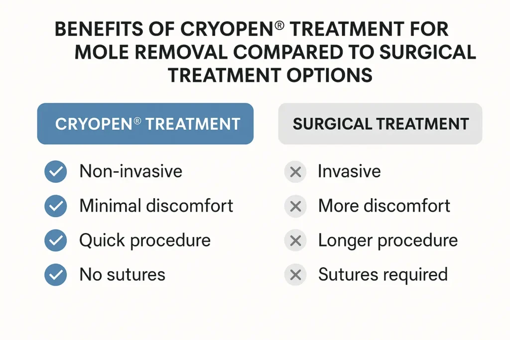 Table to show the benefits of getting moles removed Bracknell from LA LIPO