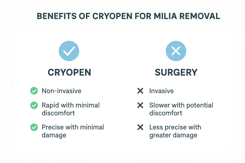 Benefits of cryopen for milia removal Bracknell compared to surgical treatments.