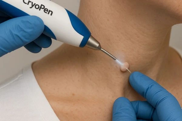 Person receiving Cryotherapy skin tag removal Bracknell