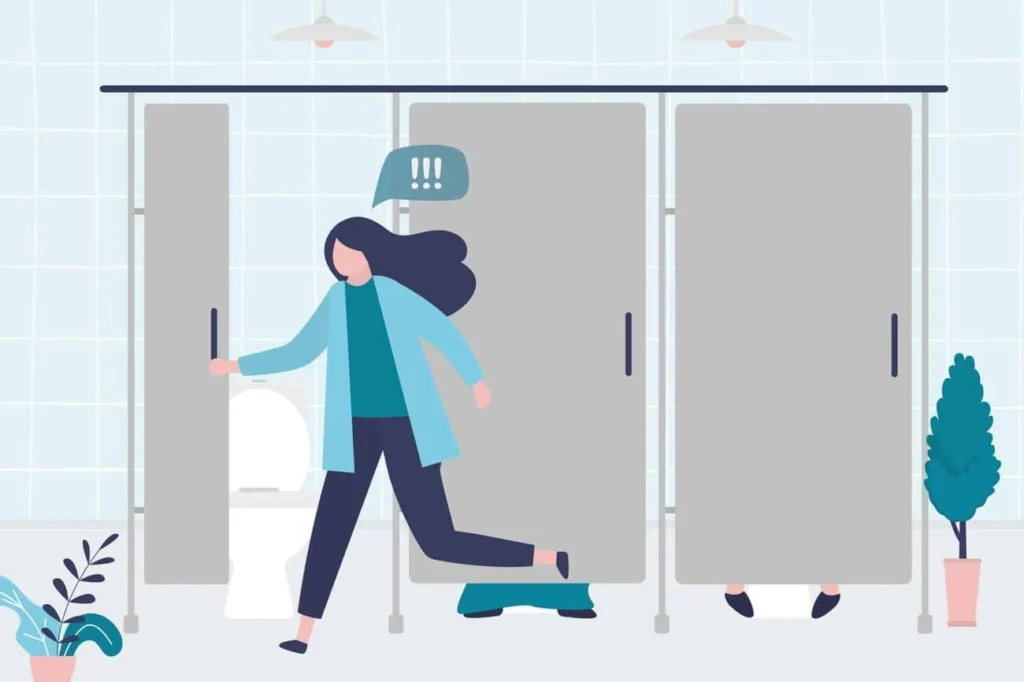 graphic of Urine incontinence Bracknell woman running to the toilet.