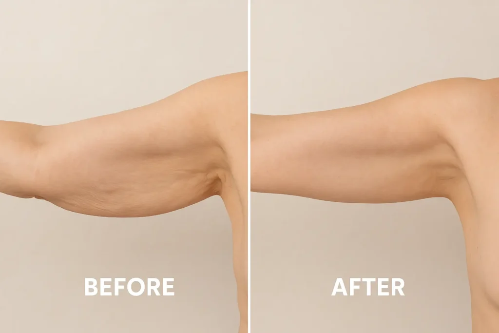 Picture of LA LIPO Bracknell before and after results of skin tightening treatment on the upper arms.